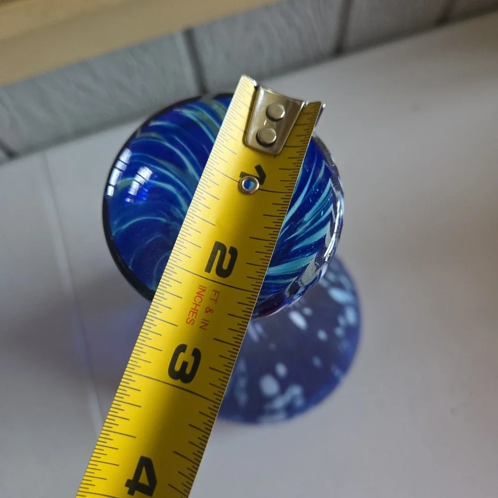 Abstract Art Glass Vase Decanter Style Hand Blown Mexico Blue White Ovals